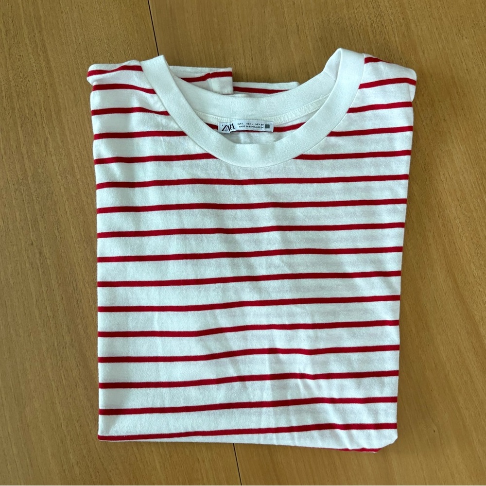 Zara women’s tee, red & white, size L
